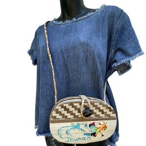 Jamaica Wooden Straw Weave Crossbody Bag Purse Tropical Floral Women’s S Coconut